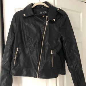 Women’s black Guess leather jacket. Size large.
